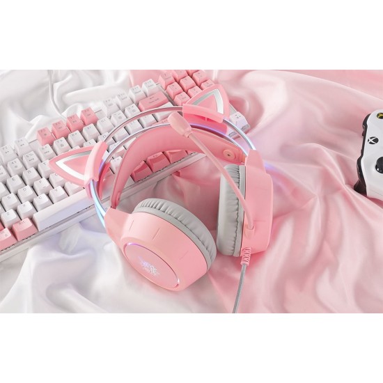 ONIKUMA Ακουστικά Gaming X15Pro με Αυτιά Γάτας (Ροζ)