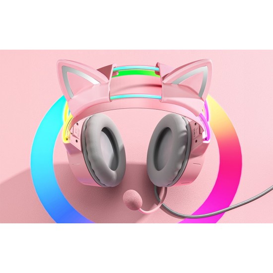ONIKUMA Ακουστικά Gaming X15Pro με Αυτιά Γάτας (Ροζ)