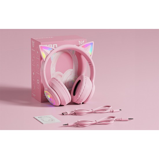ONIKUMA Ασύρματα Ακουστικά Gaming B90 με Αυτιά Γάτας (Ροζ)