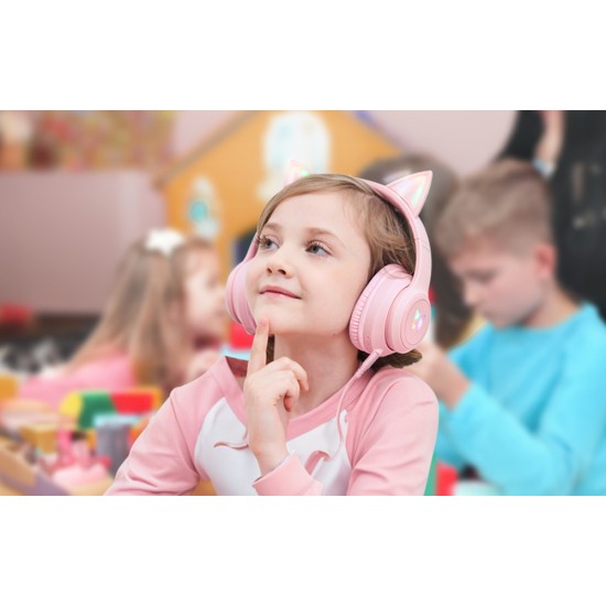 ONIKUMA Ασύρματα Ακουστικά Gaming B90 με Αυτιά Γάτας (Ροζ)
