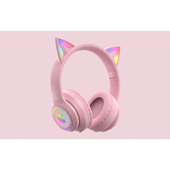ONIKUMA Ασύρματα Ακουστικά Gaming B90 με Αυτιά Γάτας (Ροζ)