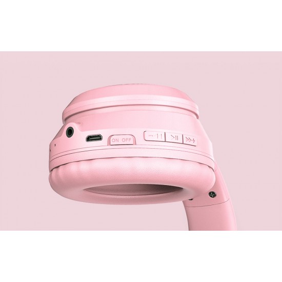 ONIKUMA Ασύρματα Ακουστικά Gaming B90 με Αυτιά Γάτας (Ροζ)