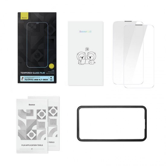 Baseus Προστατευτικό Οθόνης Crystal Tempered Glass Dust-proof 0.3mm για iPhone 14 Pro Max (2τμχ) (Διαφανές)