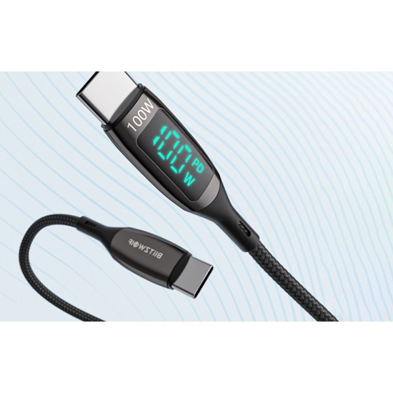 BlitzWolf Καλώδιο USB-C προς USB-C BW-TC23 με Οθόνη, 100W, 0.9m (Μαύρο)