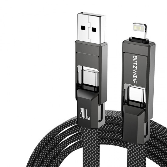 Blitzwolf BW-HDC7 4-σε-1 καλώδιο USB+C+Lightning 240W 1.2m (μαύρο)