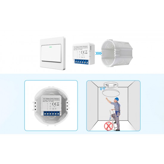 Avatto Έξυπνος Ενδιάμεσος Διακόπτης ZigBee LZWSM16-W1 χωρίς ουδέτερο TUYA (Λευκό)
