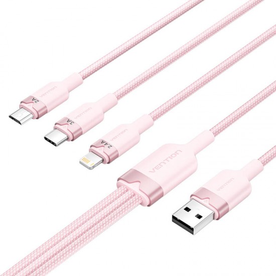Καλώδιο USB 2.0 A σε 3in1 3A Vention CTPPG 1.5M (ροζ)