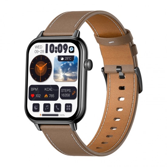 COLMI C28 Smartwatch – Μαύρο + Καφέ δερμάτινο λουράκι