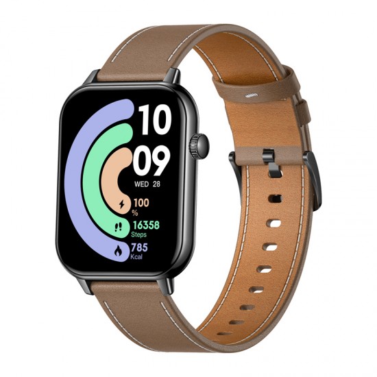 COLMI C28 Smartwatch – Μαύρο + Καφέ δερμάτινο λουράκι