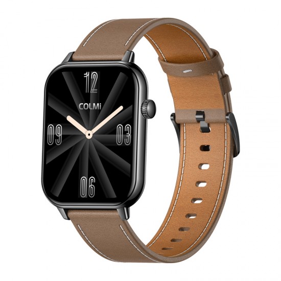 COLMI C28 Smartwatch – Μαύρο + Καφέ δερμάτινο λουράκι