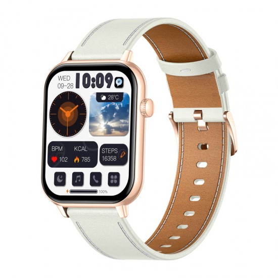 Smartwatch COLMI C28 σε χρυσό χρώμα με λευκό δερμάτινο λουράκι