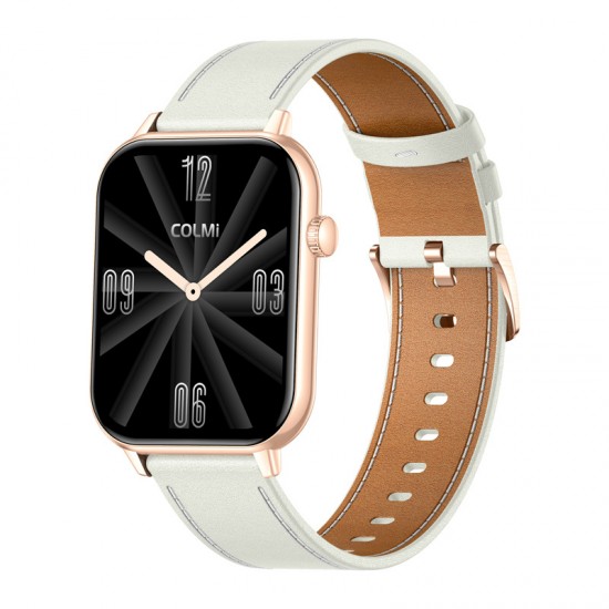 Smartwatch COLMI C28 σε χρυσό χρώμα με λευκό δερμάτινο λουράκι