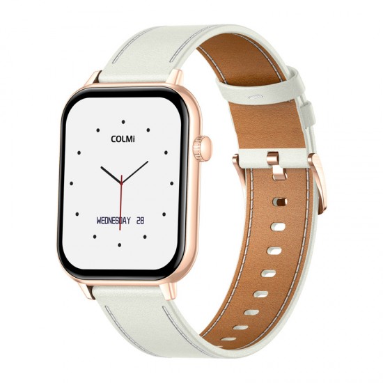 Smartwatch COLMI C28 σε χρυσό χρώμα με λευκό δερμάτινο λουράκι