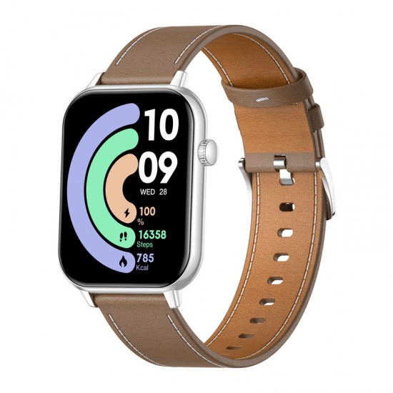 Smartwatch COLMI C28 – Ασημί + Καφέ δερμάτινο λουράκι