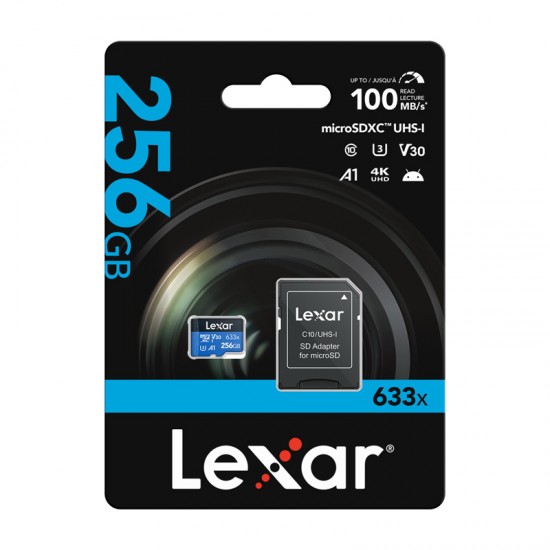 Κάρτα μνήμης Lexar High-Performance 633x microSDXC 256GB + προσαρμογέας SD