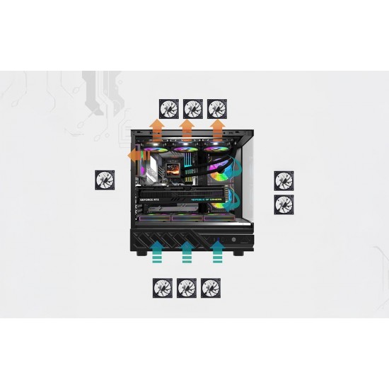 Θήκη υπολογιστή DarkFlash DS950V με οθόνη (μαύρη) + 6 ανεμιστήρες