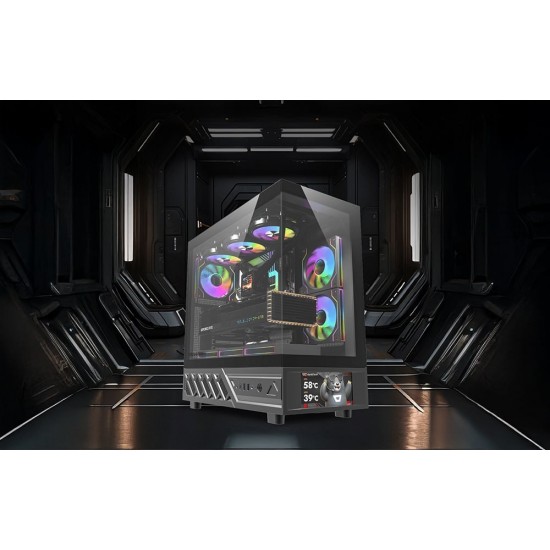 Θήκη υπολογιστή DarkFlash DS950V με οθόνη (μαύρη) + 6 ανεμιστήρες