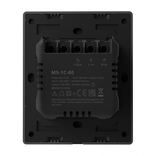 Έξυπνος επιτοίχιος διακόπτης Matter Over Wi-Fi SONOFF M5-1C-80 (1 καναλιού, για πλαίσιο, γραφίτης)