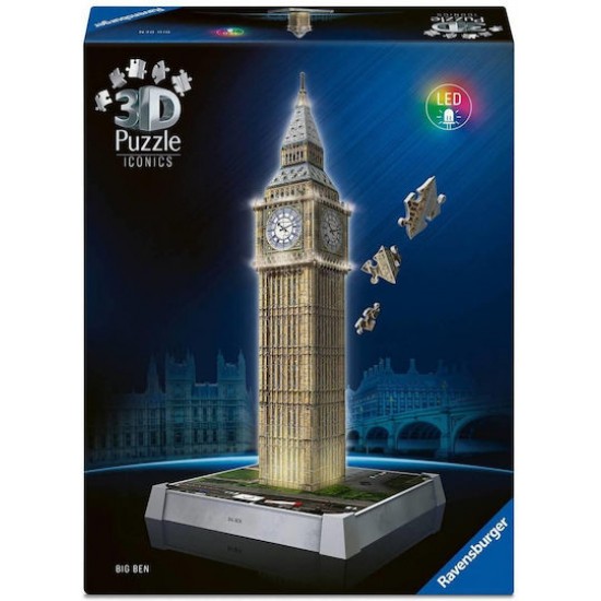 3D PUZZLE ΔΙΑΣΗΜΑ ΚΤΙΡΙΑ ICONICS BIG BEN NIGHT EDITION 216ΤΜΧ