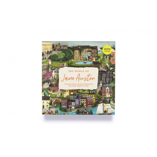 THE WORLD OF JANE AUSTEN : A JIGSAW PUZZLE WITH 60 CHARACTERS AND GREAT HOUSES TO FIND - 1000 PIECES